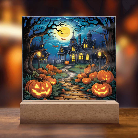 Halloween Gift - Halloween Acrylic Square Plaque with Available Night Light - LED