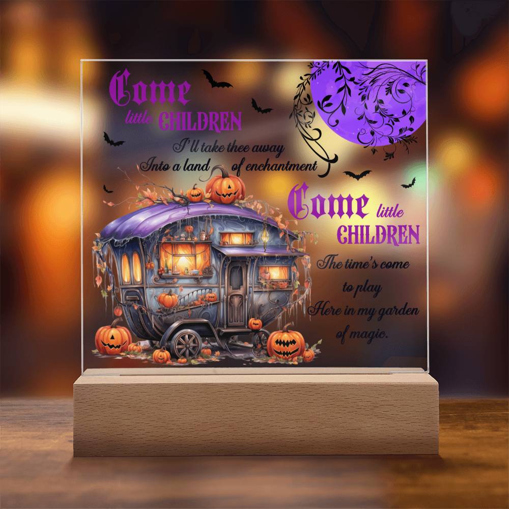 Halloween Gift - Garden of Magic - Acrylic Square Plaque with Available LED Night Light