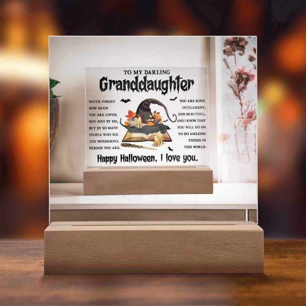 Granddaughter Halloween  Gift - Wonderful Person - Acrylic Square Plaque with Available Night Light