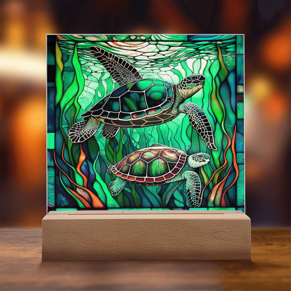 Turtle Gift - Stained Glass Turtle Acrylic Plaque with Available LED Night Light