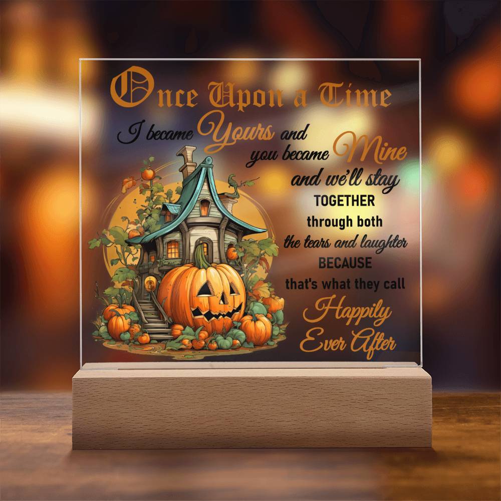 Soulmate Halloween Gift - Tears and Laughter - Acrylic Square Plaque with Available LED Night Light