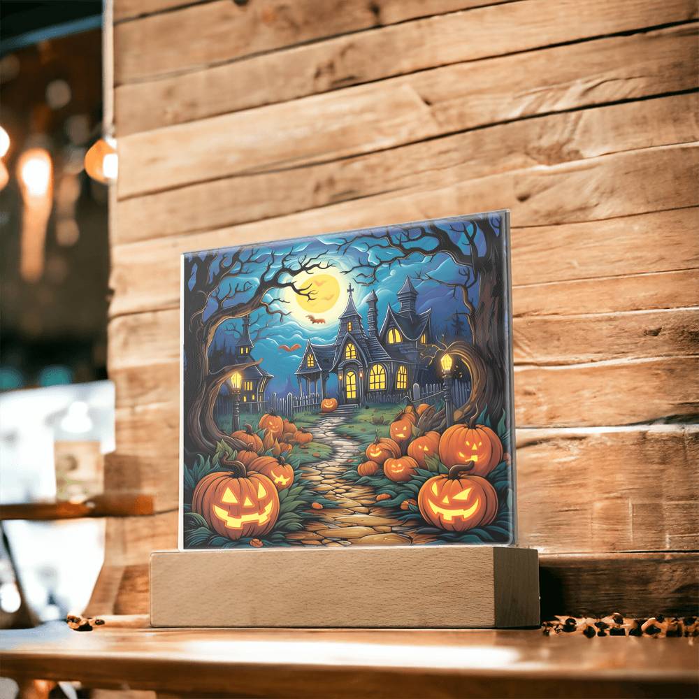 Halloween Gift - Halloween Acrylic Square Plaque with Available Night Light - LED