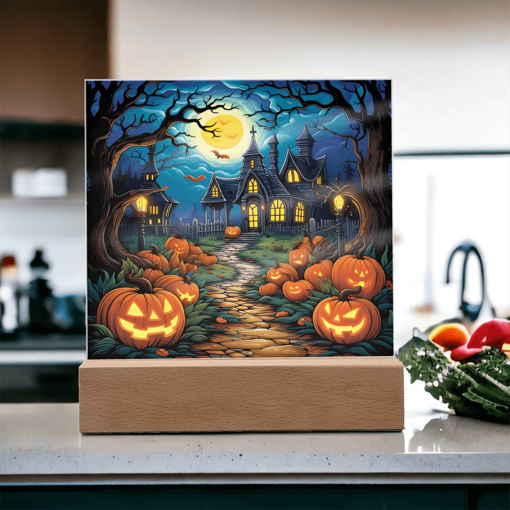 Halloween Gift - Halloween Acrylic Square Plaque with Available Night Light - LED