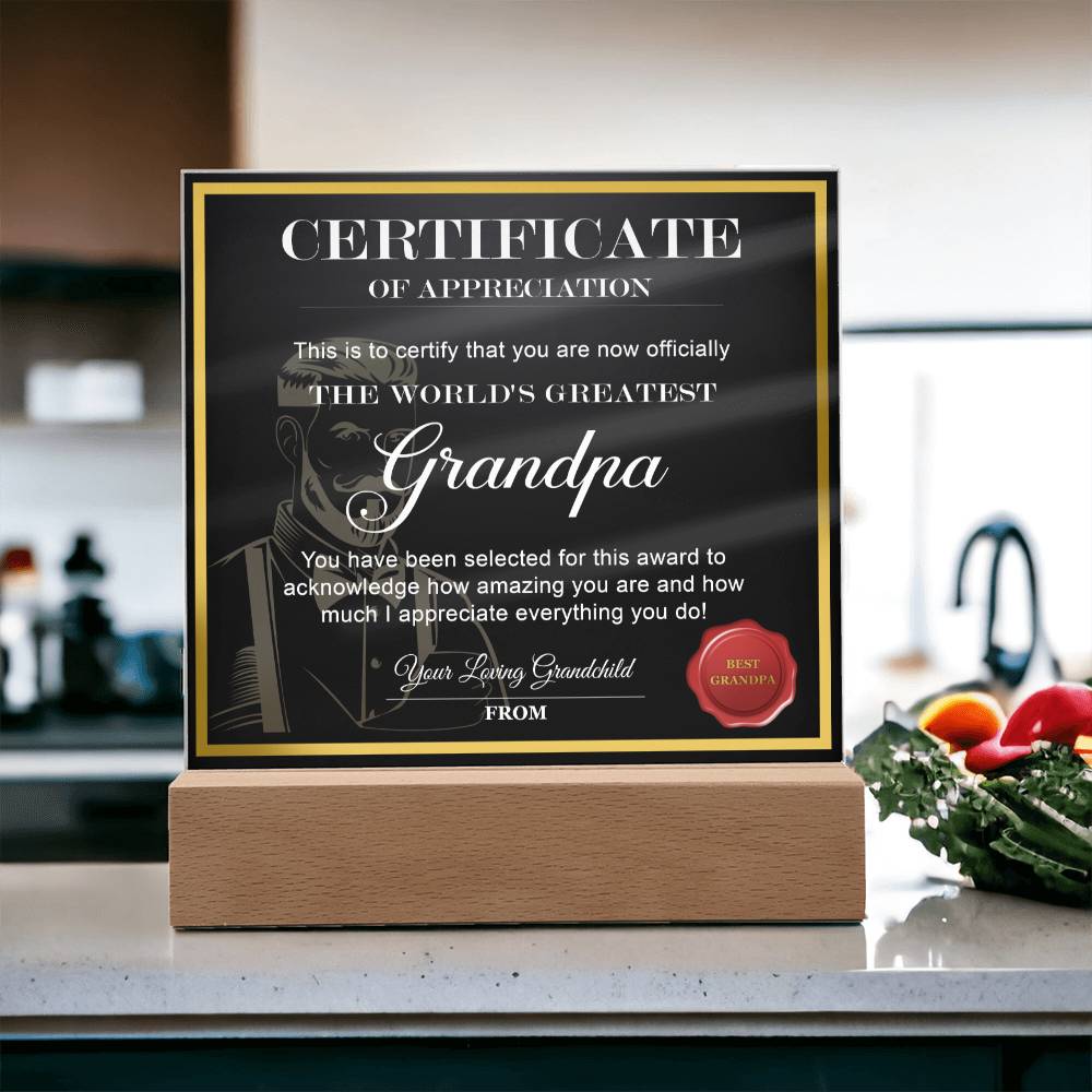 Grandpa Gift-Worlds Greatest Grandpa-Square Acrylic Plaque