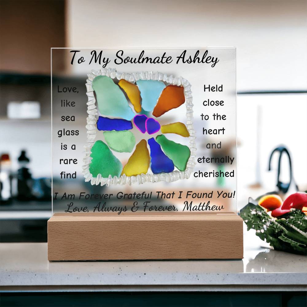 Personalized To My Soulmate Sea Glass Acrylic Plaque Table Top Display