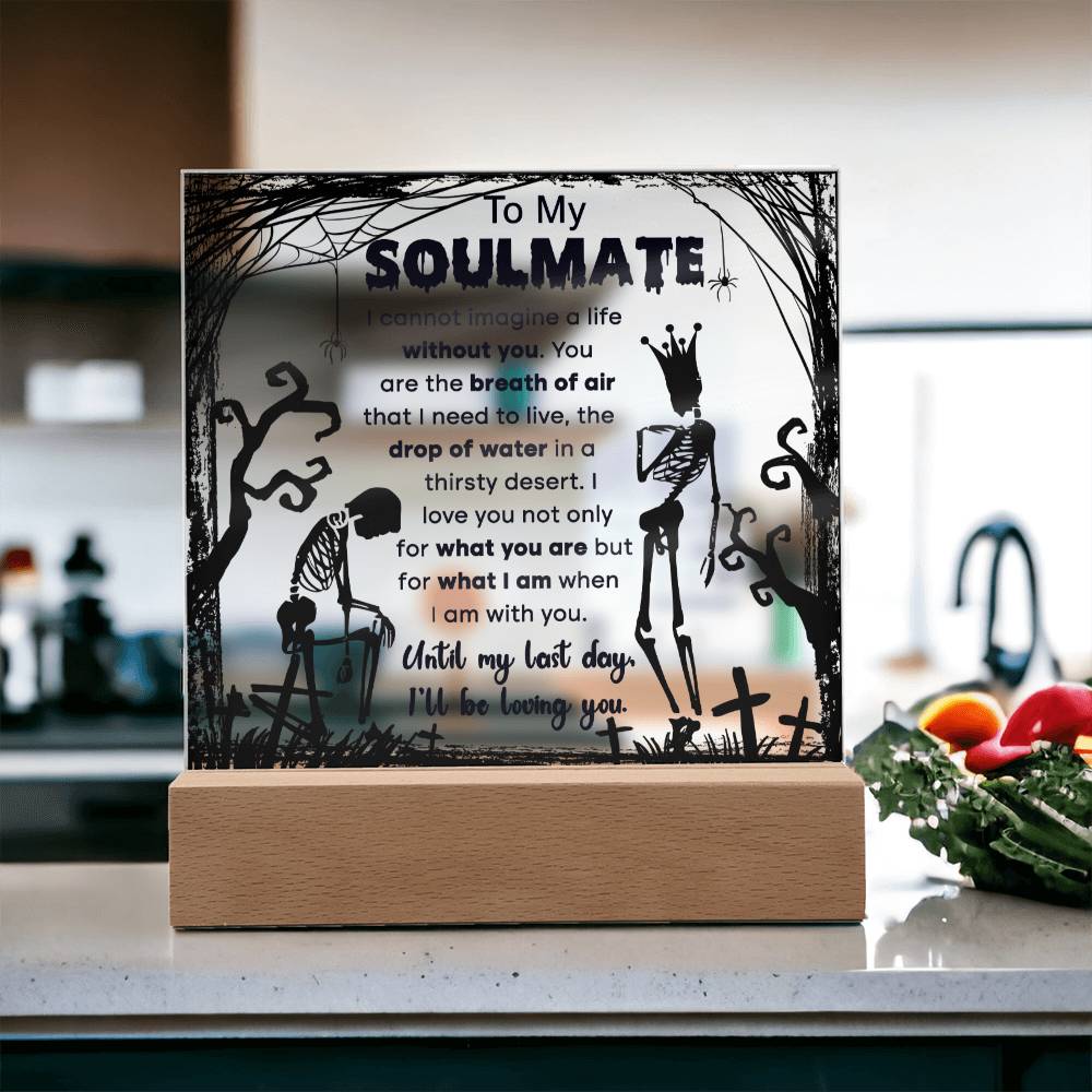 Soulmate Halloween Gift - Breath of Air - Acrylic Square Plaque with Available LED Night Light