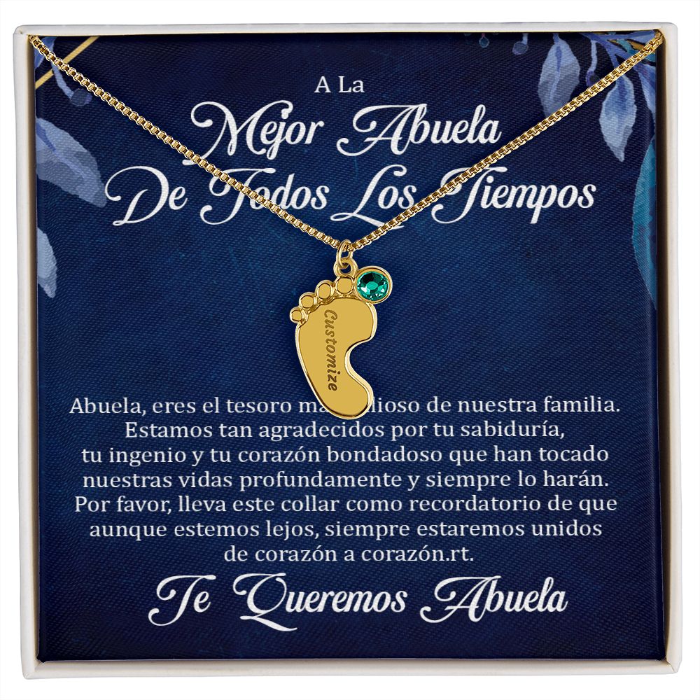 Abuela-Spanish-Custom Baby Feet Names Necklace with Birthstone