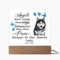 Black White Blue Eye Husky Memorial Square Acrylic Sign Plaque