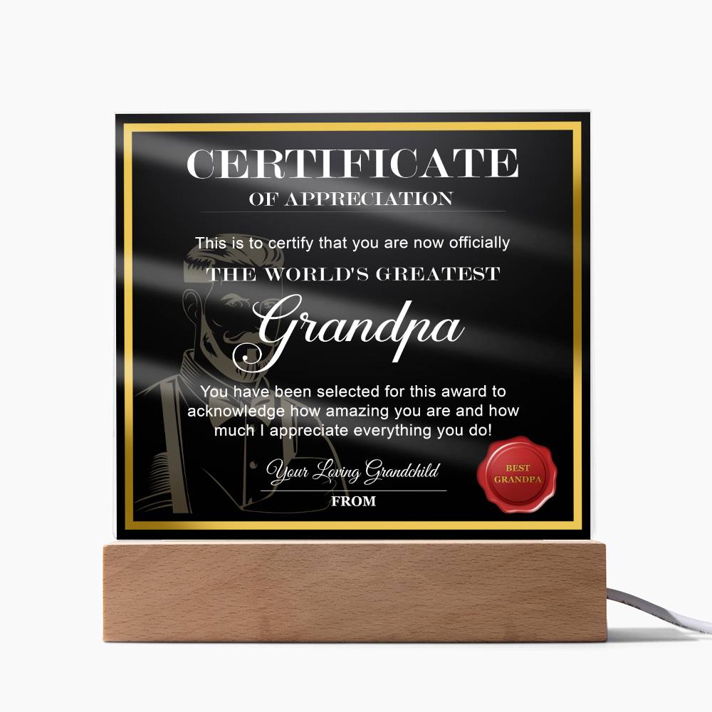 Grandpa Gift-Worlds Greatest Grandpa-Square Acrylic Plaque