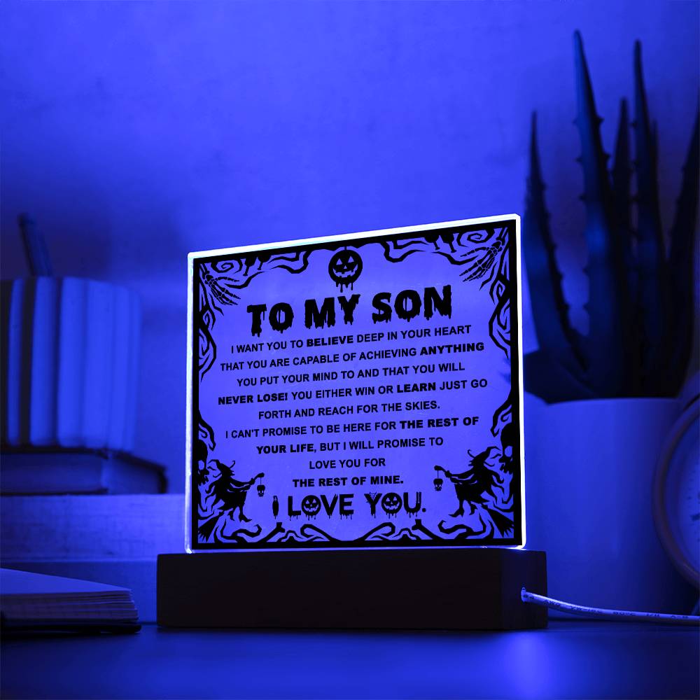 Halloween Gift For Son - Win or Learn - Acrylic Square Plaque with Available LED Night Light