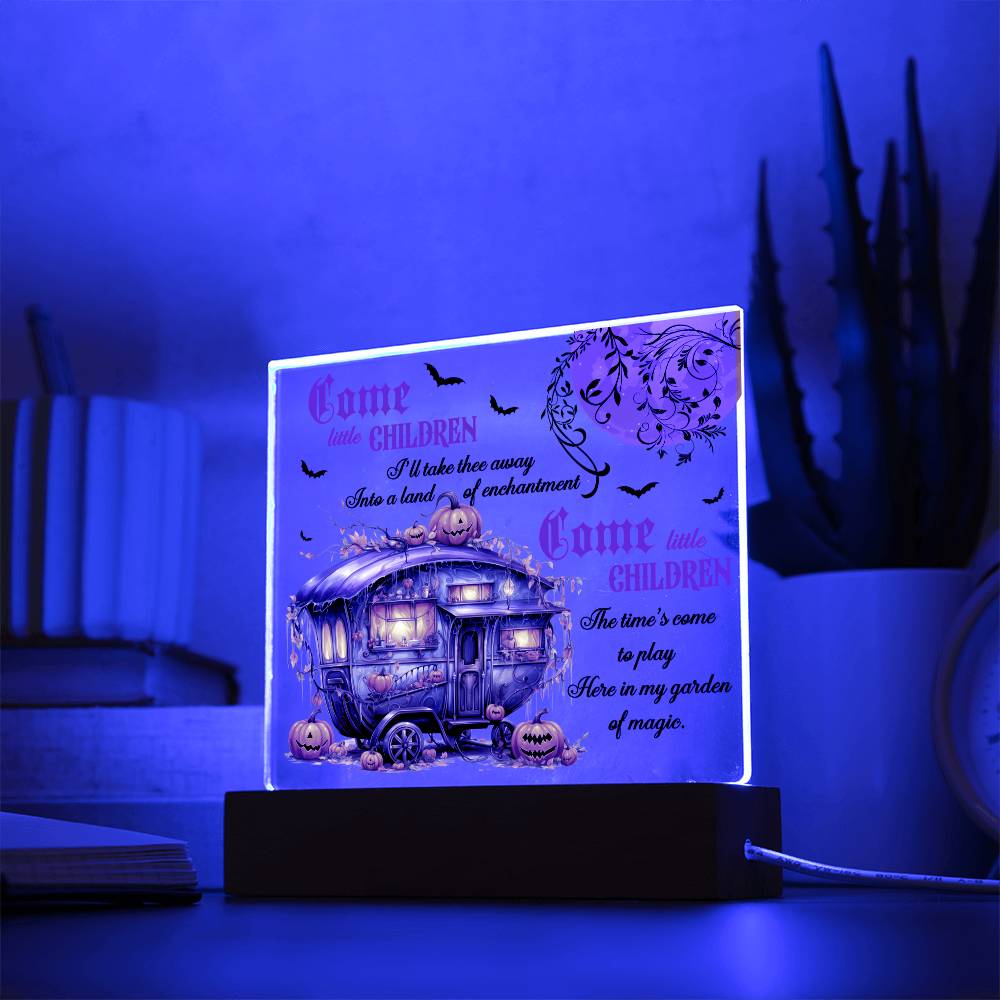 Halloween Gift - Garden of Magic - Acrylic Square Plaque with Available LED Night Light