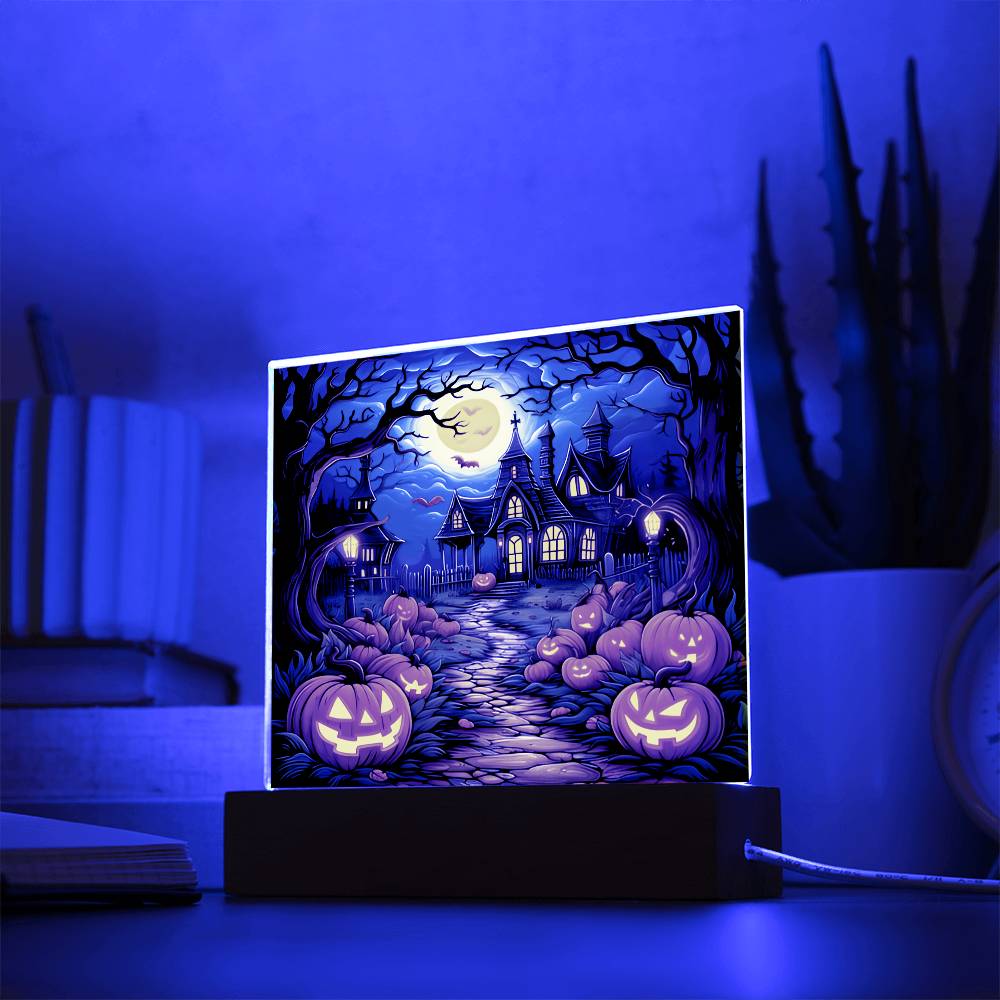 Halloween Gift - Halloween Acrylic Square Plaque with Available Night Light - LED