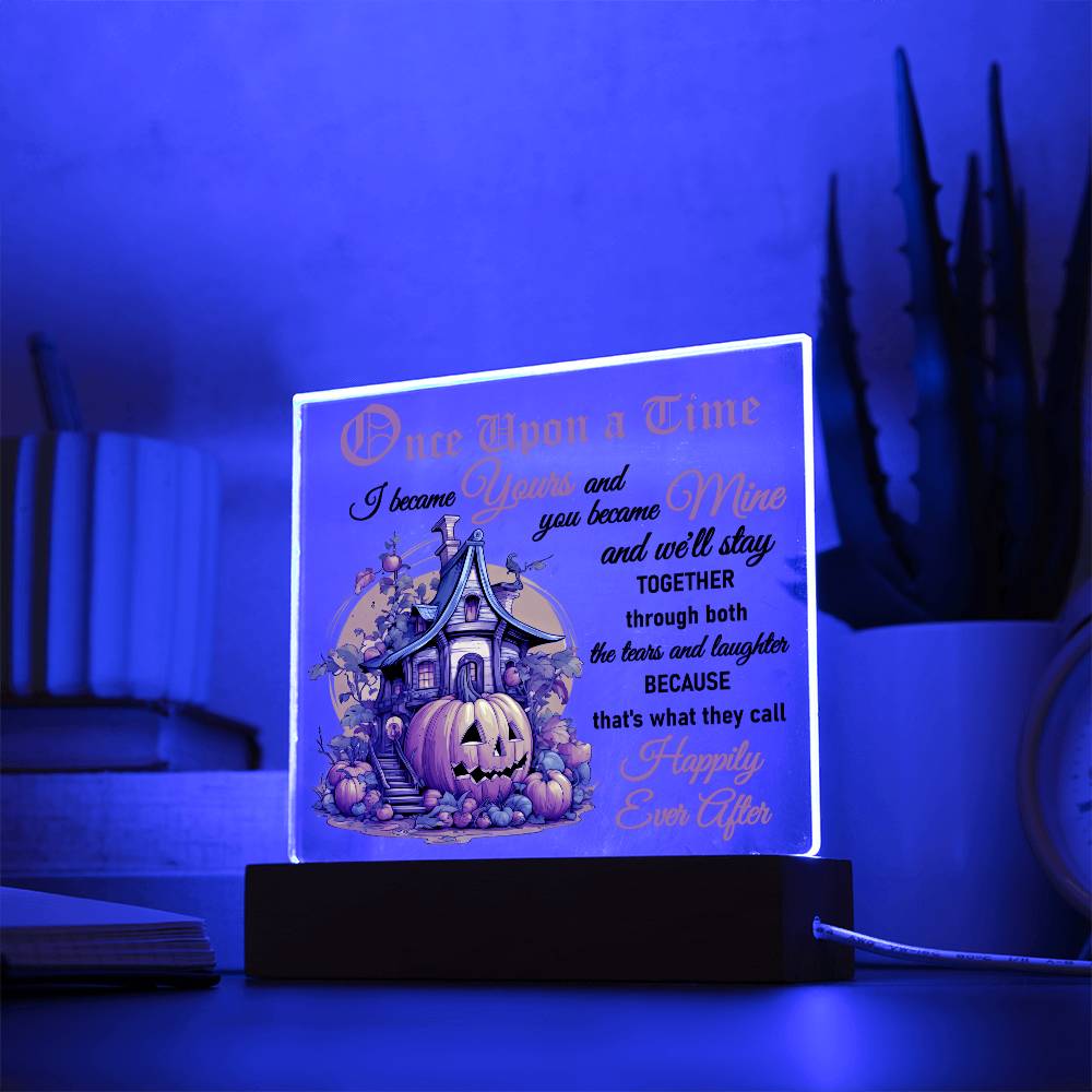 Soulmate Halloween Gift - Tears and Laughter - Acrylic Square Plaque with Available LED Night Light