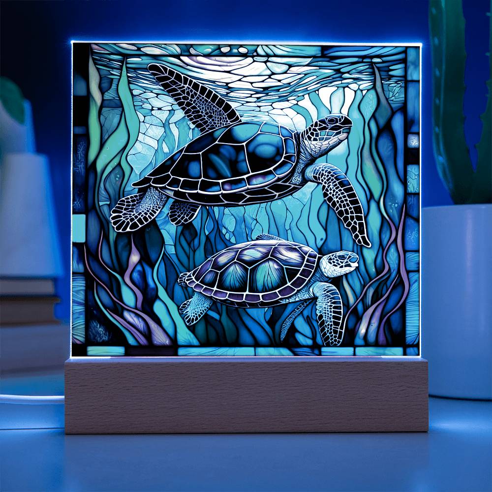 Turtle Gift - Stained Glass Turtle Acrylic Plaque with Available LED Night Light