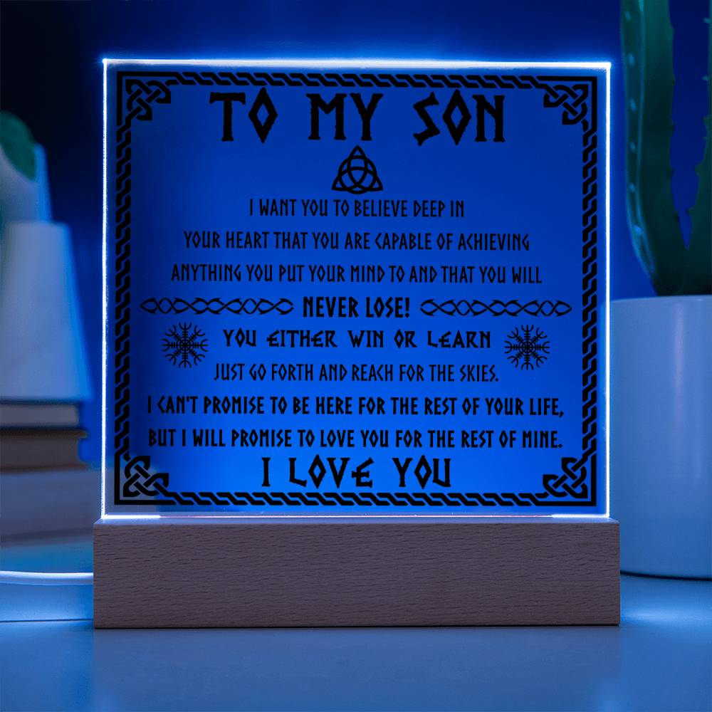 Son Gift - Acrylic Square Plaque with Available LED Night Light - Never Lose