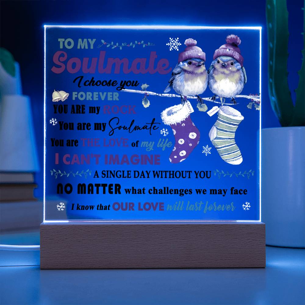 Soulmate Christmas Gift - Acrylic Square Plaque with Available LED Night Light -  Our Love Will Last Forever