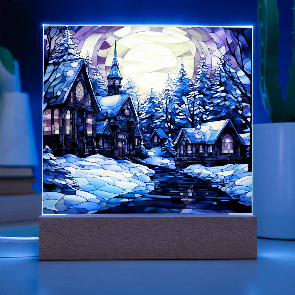 Christmas Gift - Acrylic Square Plaque with Available LED Night Light - Stained Glass 2