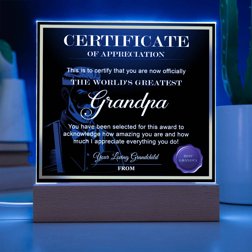 Grandpa Gift-Worlds Greatest Grandpa-Square Acrylic Plaque