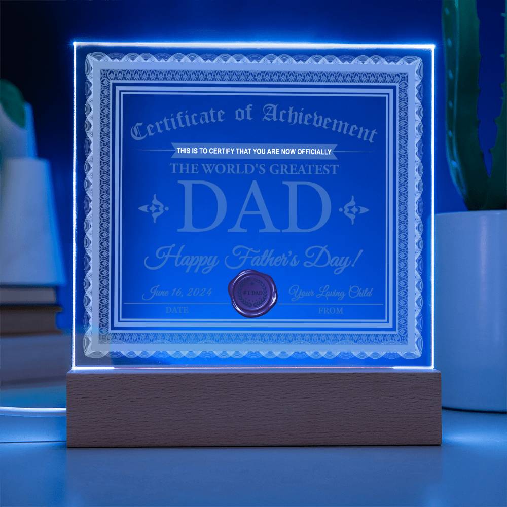 Dad Gift-Certificate Of Achievement-Square Acrylic Plaque