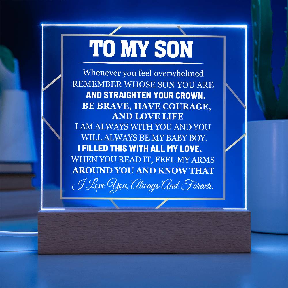 To My Son - Feel My Arms Around You - Acrylic LED Plaque Sign