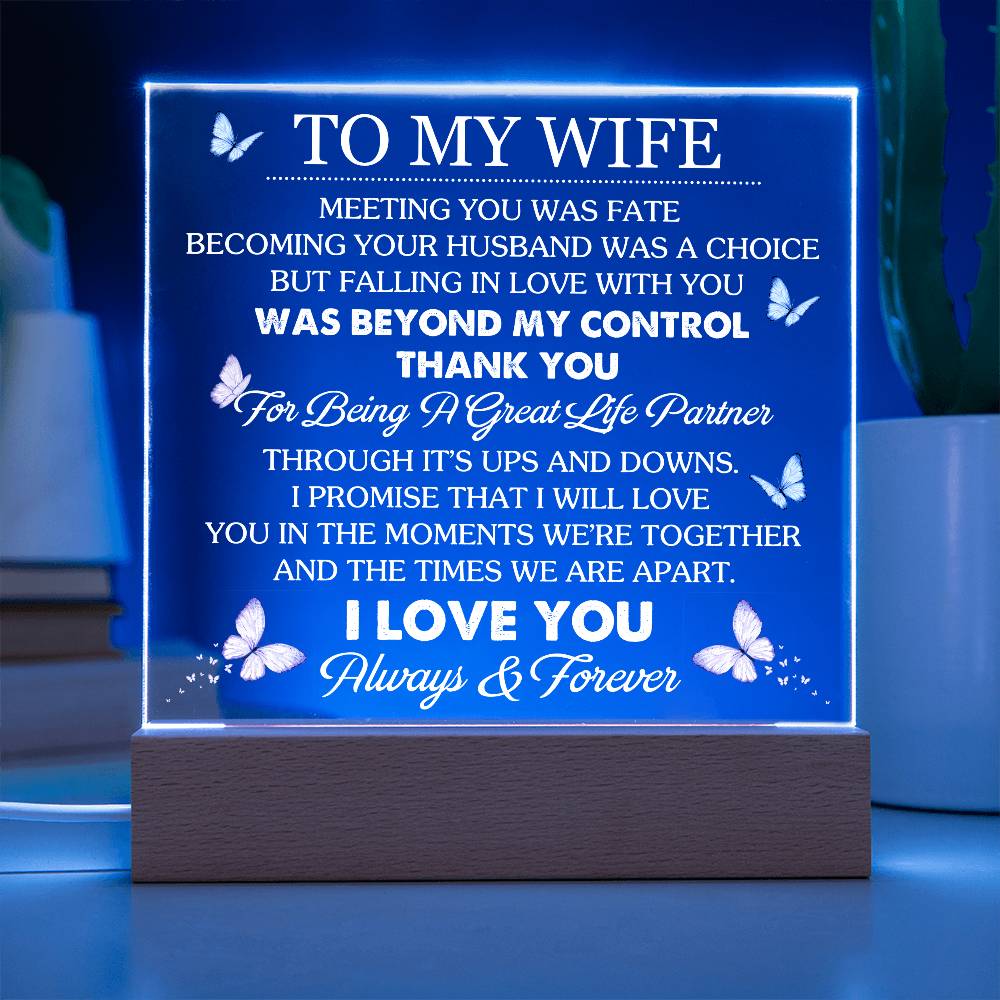 To My Wife - Thank You For Being A Great Life Partner - Acrylic LED Plaque