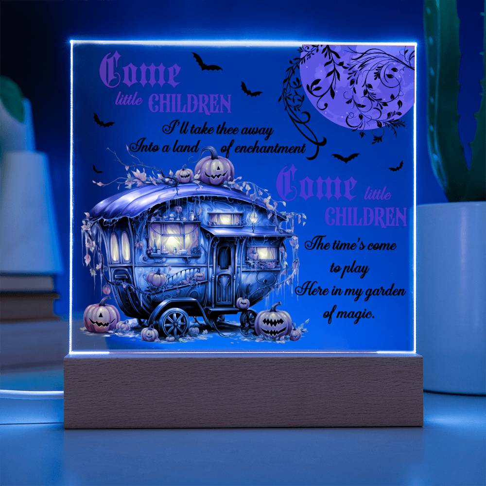 Halloween Gift - Garden of Magic - Acrylic Square Plaque with Available LED Night Light