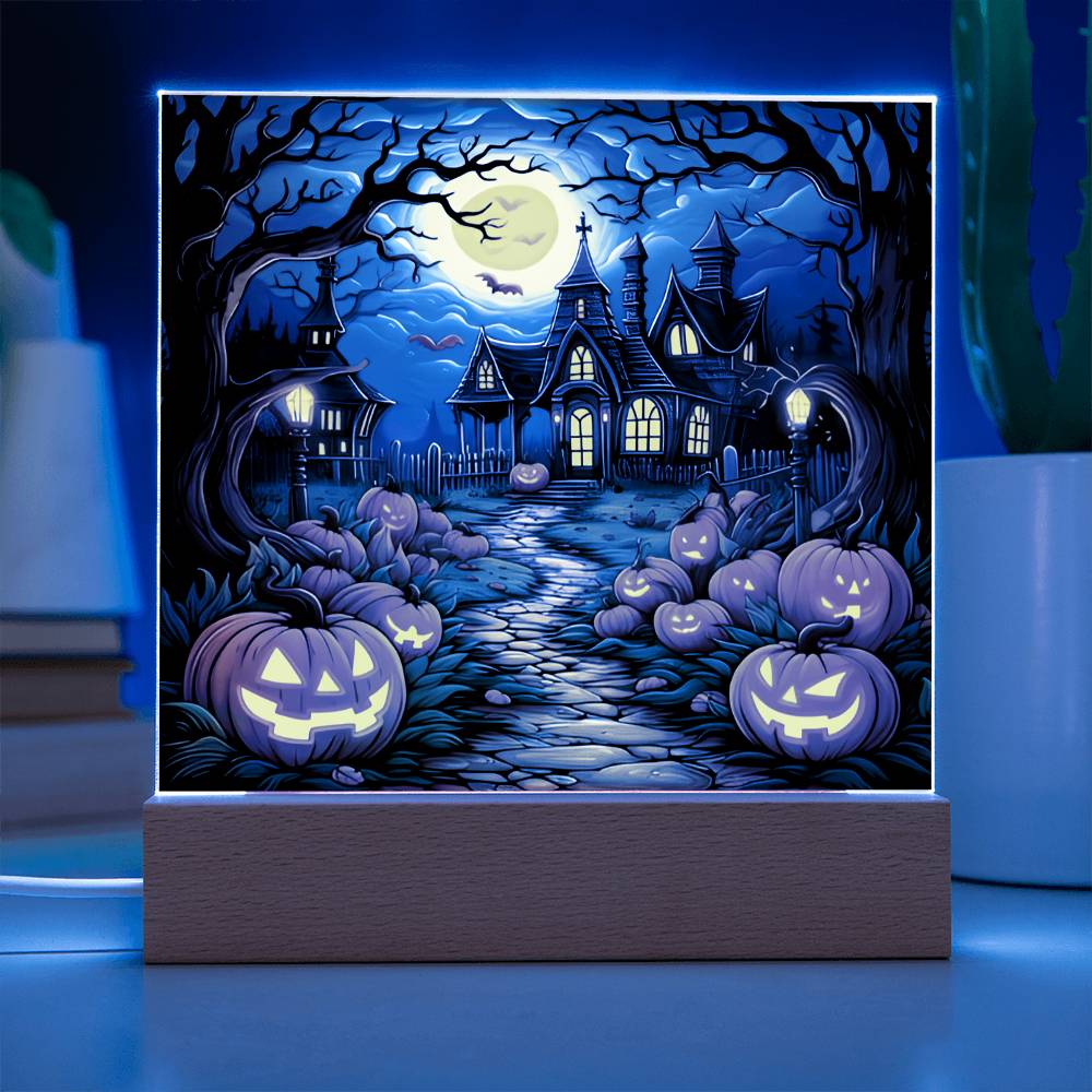 Halloween Gift - Halloween Acrylic Square Plaque with Available Night Light - LED