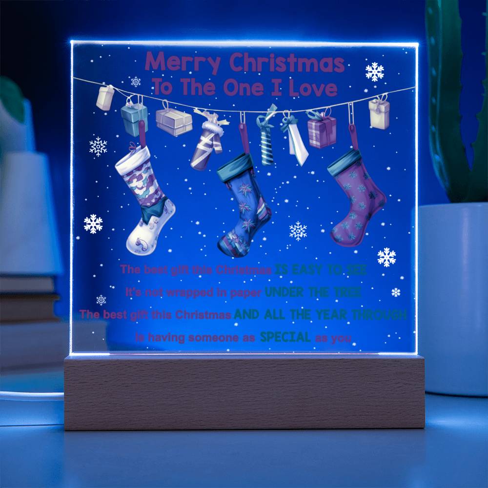 Soulmate Christmas Gift - Acrylic Square Plaque with Available LED Night Light - Easy To See You're The One I Love