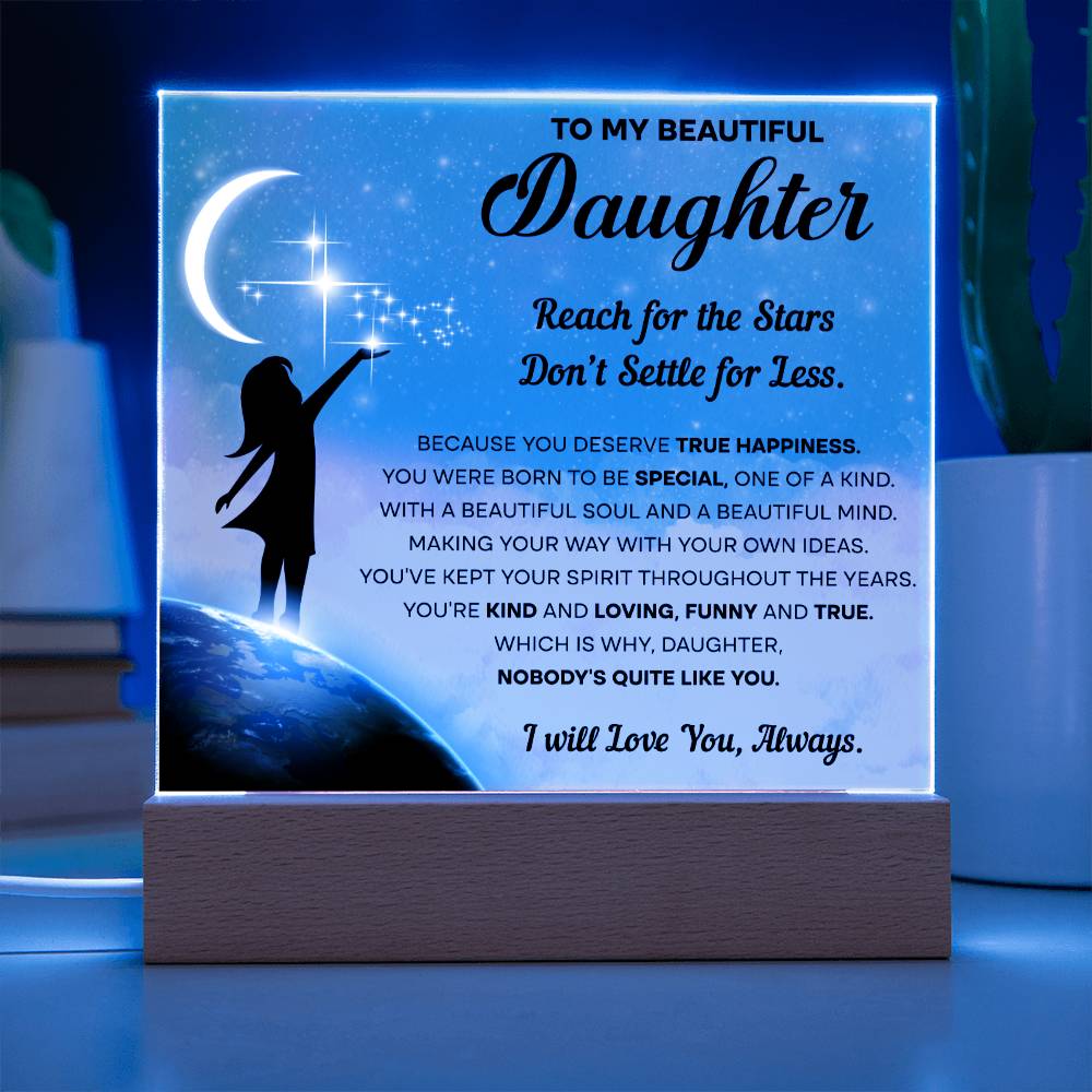 Daughter Gift - Acrylic Square Plaque with Available LED Night Light - Kind and Loving