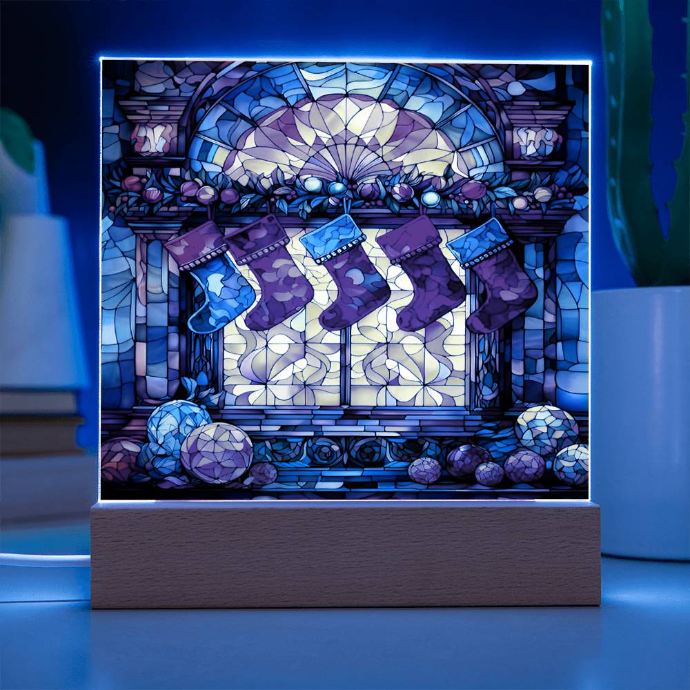 Christmas Gift - Acrylic Square Plaque with Available LED Night Light - Stained Glass 1