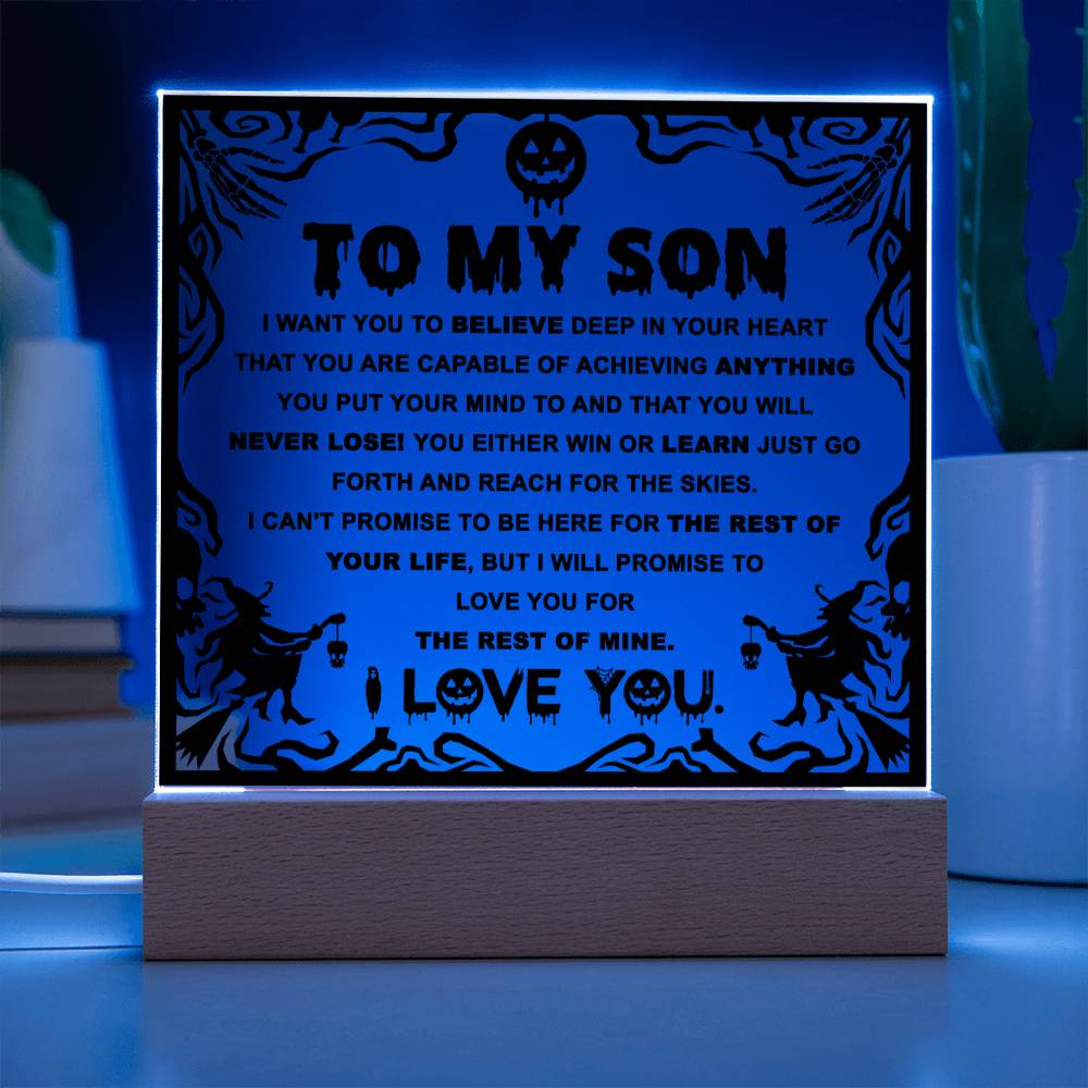 Halloween Gift For Son - Win or Learn - Acrylic Square Plaque with Available LED Night Light