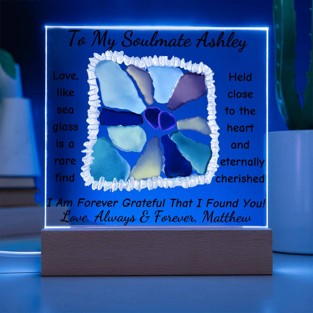 Personalized To My Soulmate Sea Glass Acrylic Plaque Table Top Display