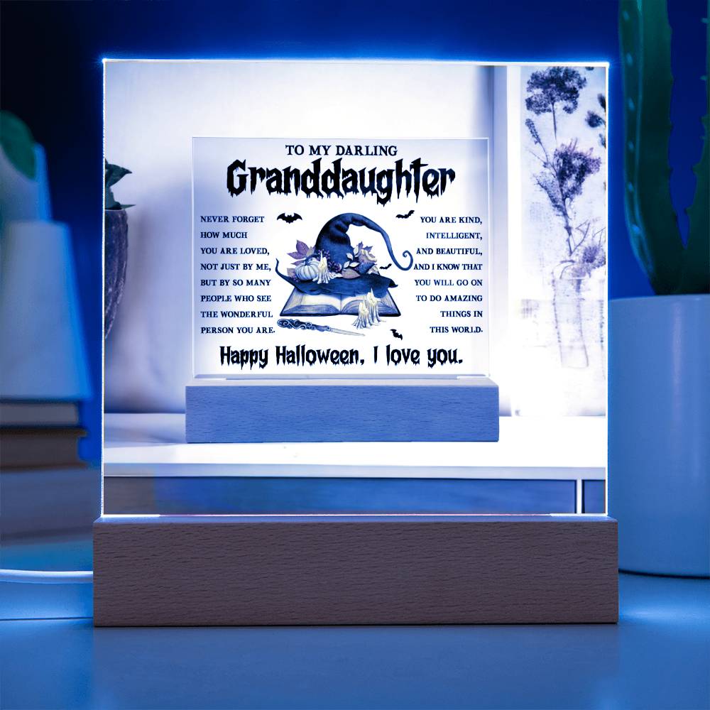 Granddaughter Halloween  Gift - Wonderful Person - Acrylic Square Plaque with Available Night Light