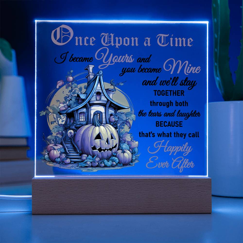 Soulmate Halloween Gift - Tears and Laughter - Acrylic Square Plaque with Available LED Night Light