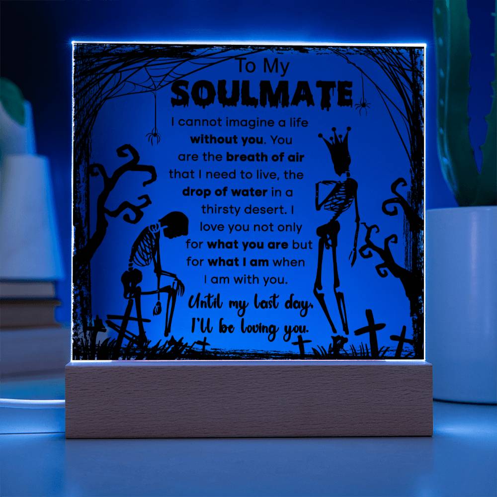 Soulmate Halloween Gift - Breath of Air - Acrylic Square Plaque with Available LED Night Light