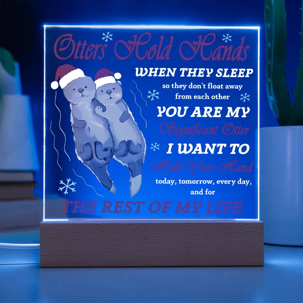 Soulmate Christmas Gift - Acrylic Square Plaque with Available LED Night Light -  Hold Your Hand