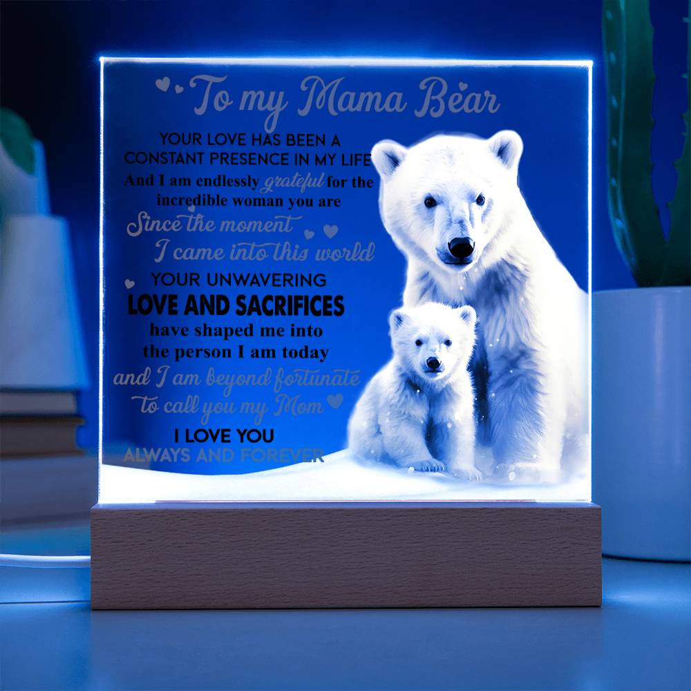 Gift For Mom - Mama Bear Acrylic Plaque with Available LED Night Light