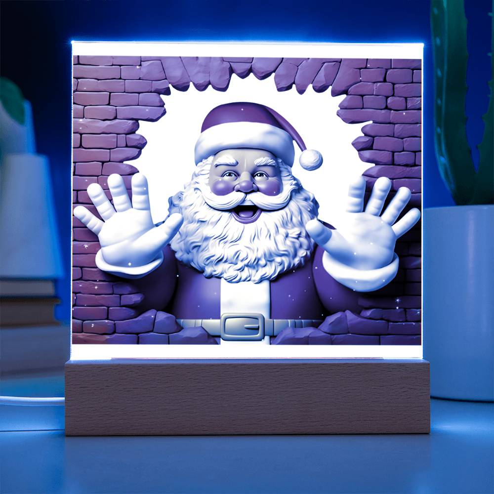 Santa 3D Acrylic Square Plaque with Available LED Night Light