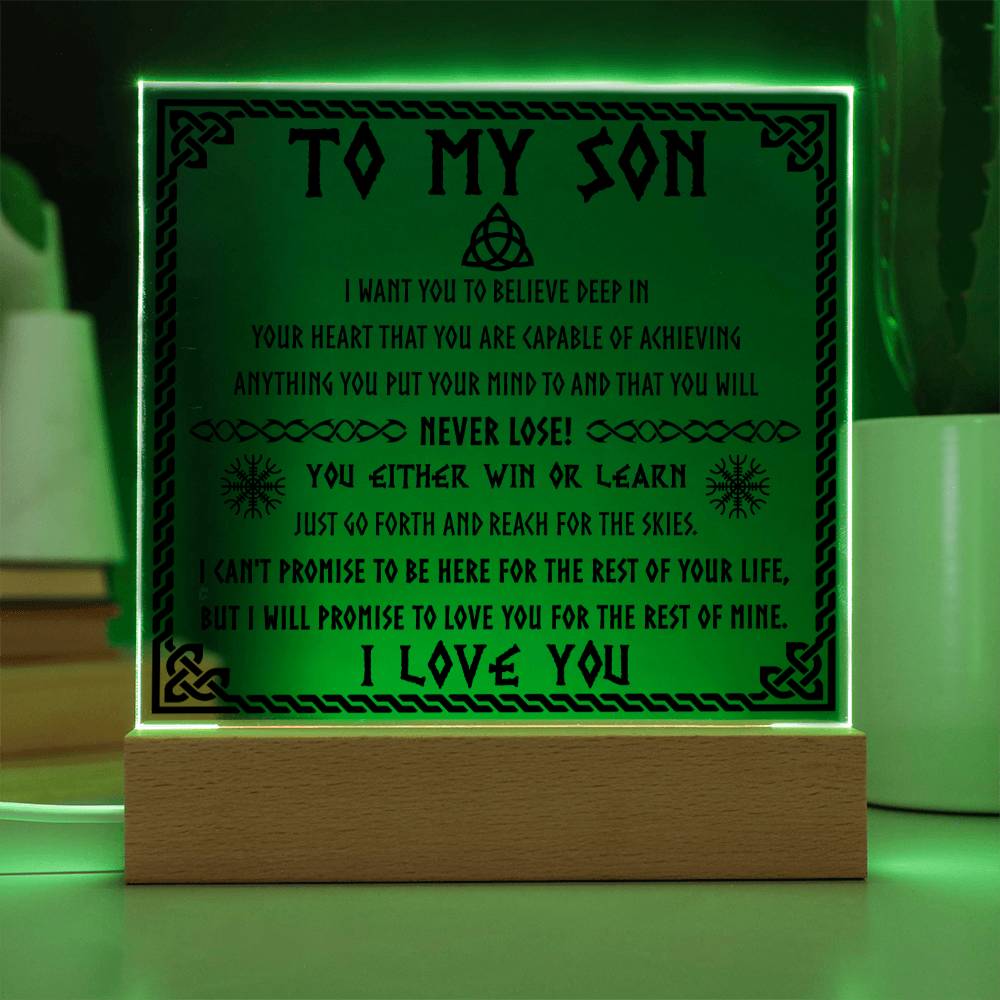 Son Gift - Acrylic Square Plaque with Available LED Night Light - Never Lose