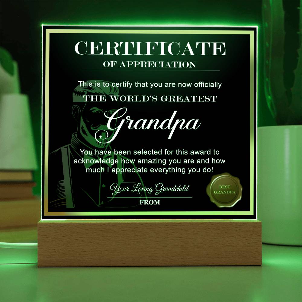 Grandpa Gift-Worlds Greatest Grandpa-Square Acrylic Plaque