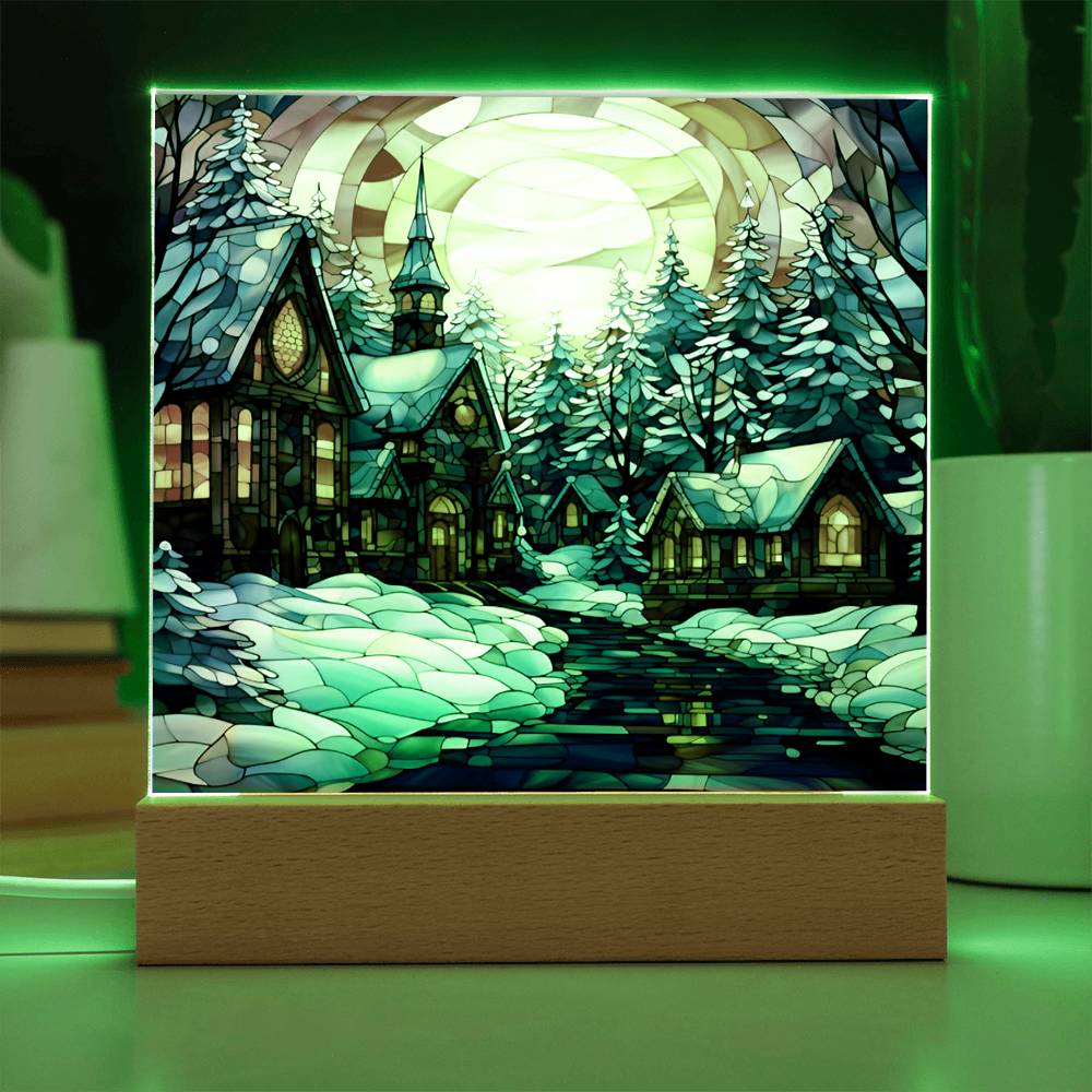 Christmas Gift - Acrylic Square Plaque with Available LED Night Light - Stained Glass 2