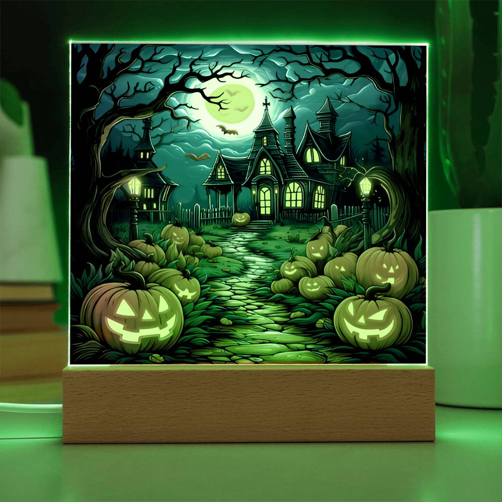 Halloween Gift - Halloween Acrylic Square Plaque with Available Night Light - LED