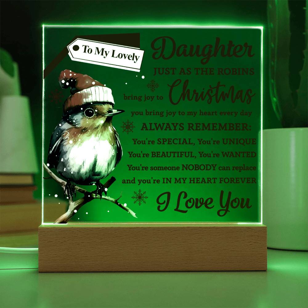 Gift For My Daughter - Square Acrylic Plaque with Available LED Night Light - Robins Bring You Joy