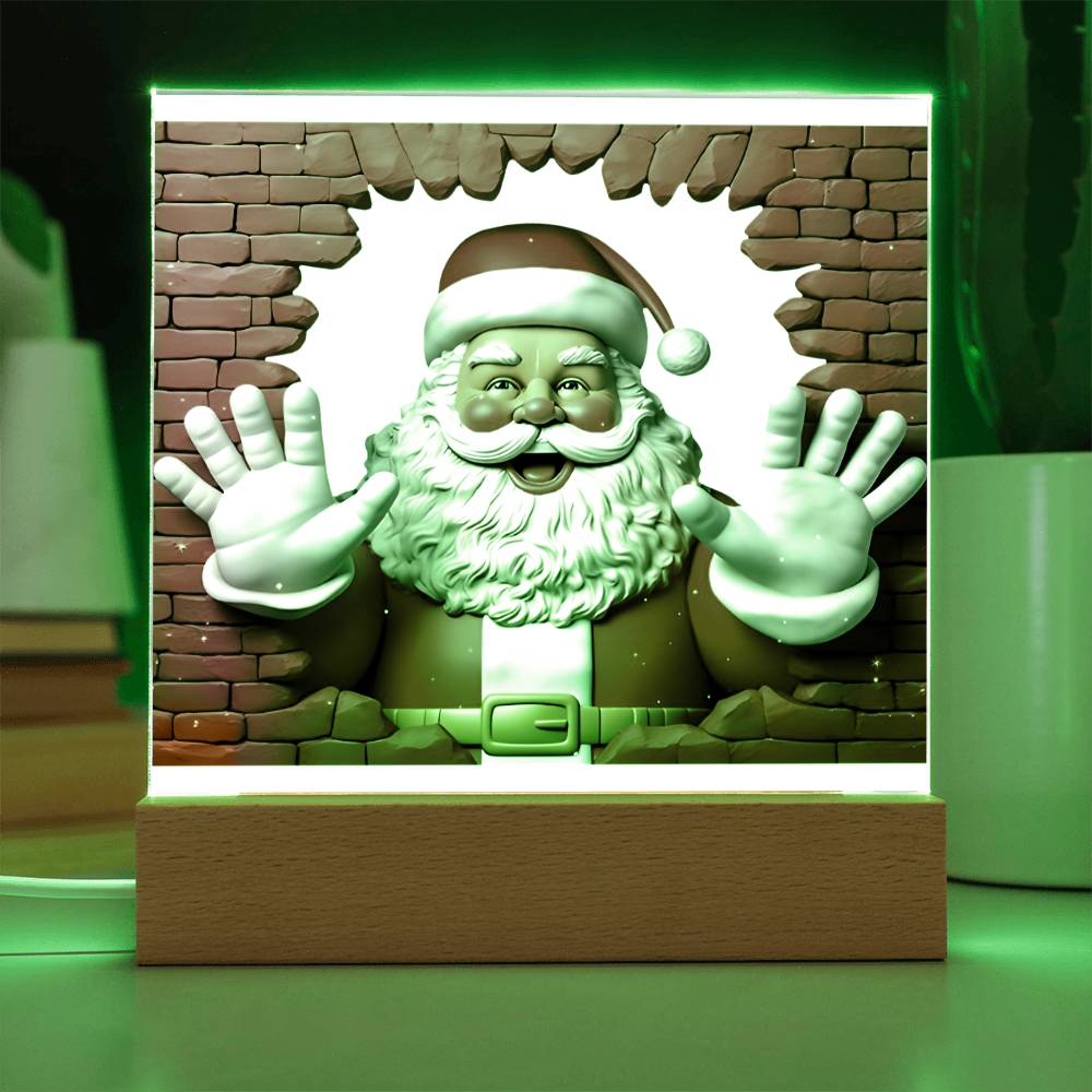 Santa 3D Acrylic Square Plaque with Available LED Night Light