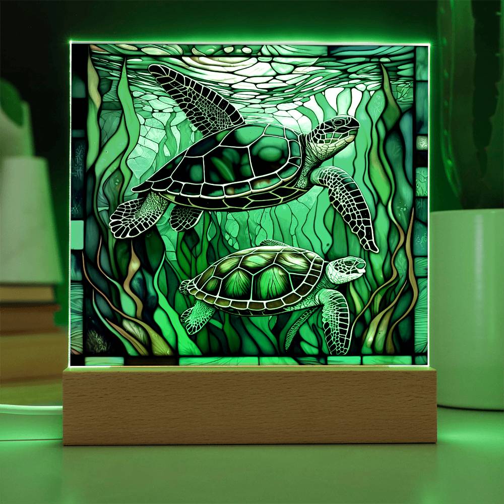 Turtle Gift - Stained Glass Turtle Acrylic Plaque with Available LED Night Light