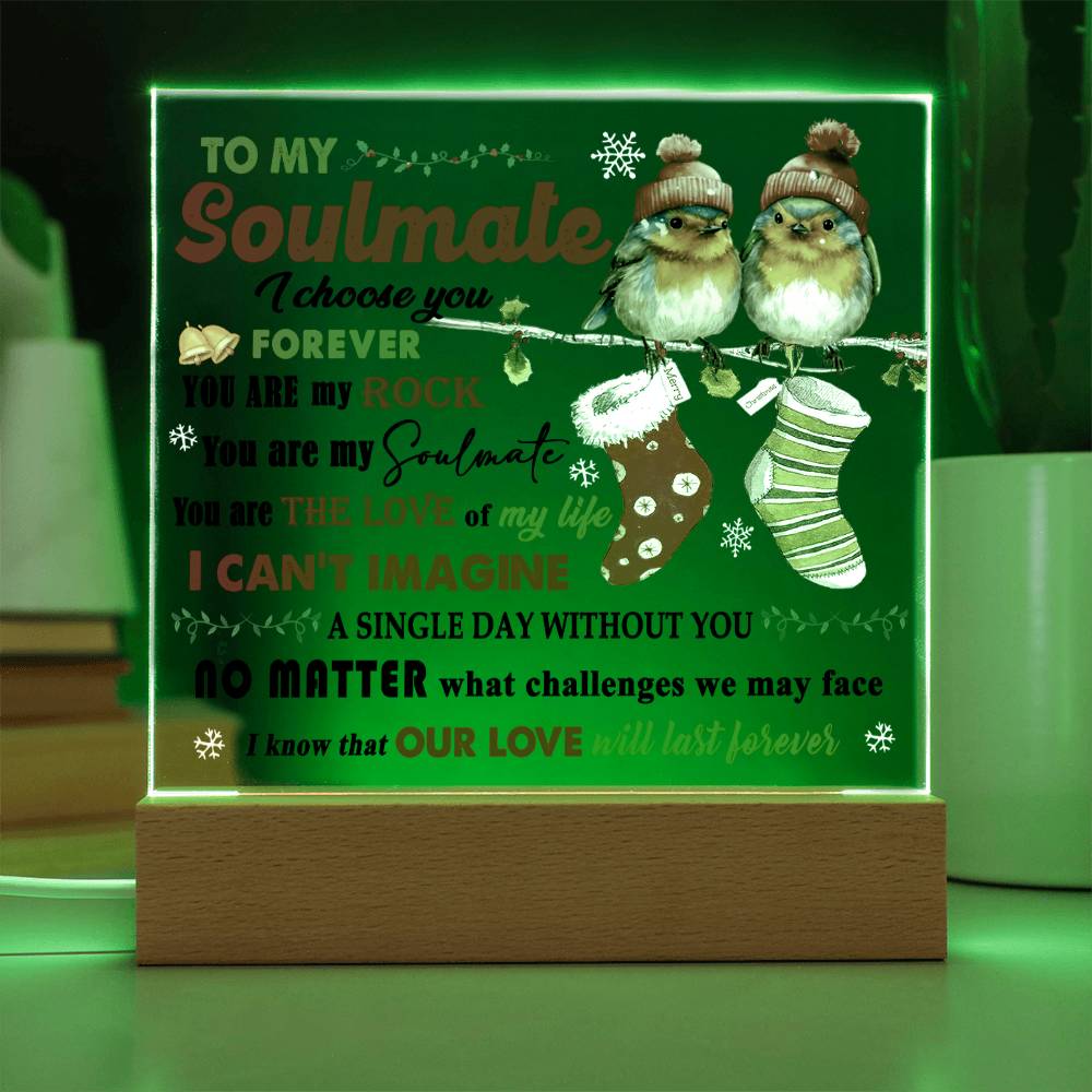 Soulmate Christmas Gift - Acrylic Square Plaque with Available LED Night Light -  Our Love Will Last Forever