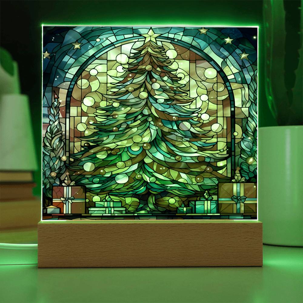 Christmas Gift - Acrylic Square Plaque with Available LED Night Light - Stained Glass 3