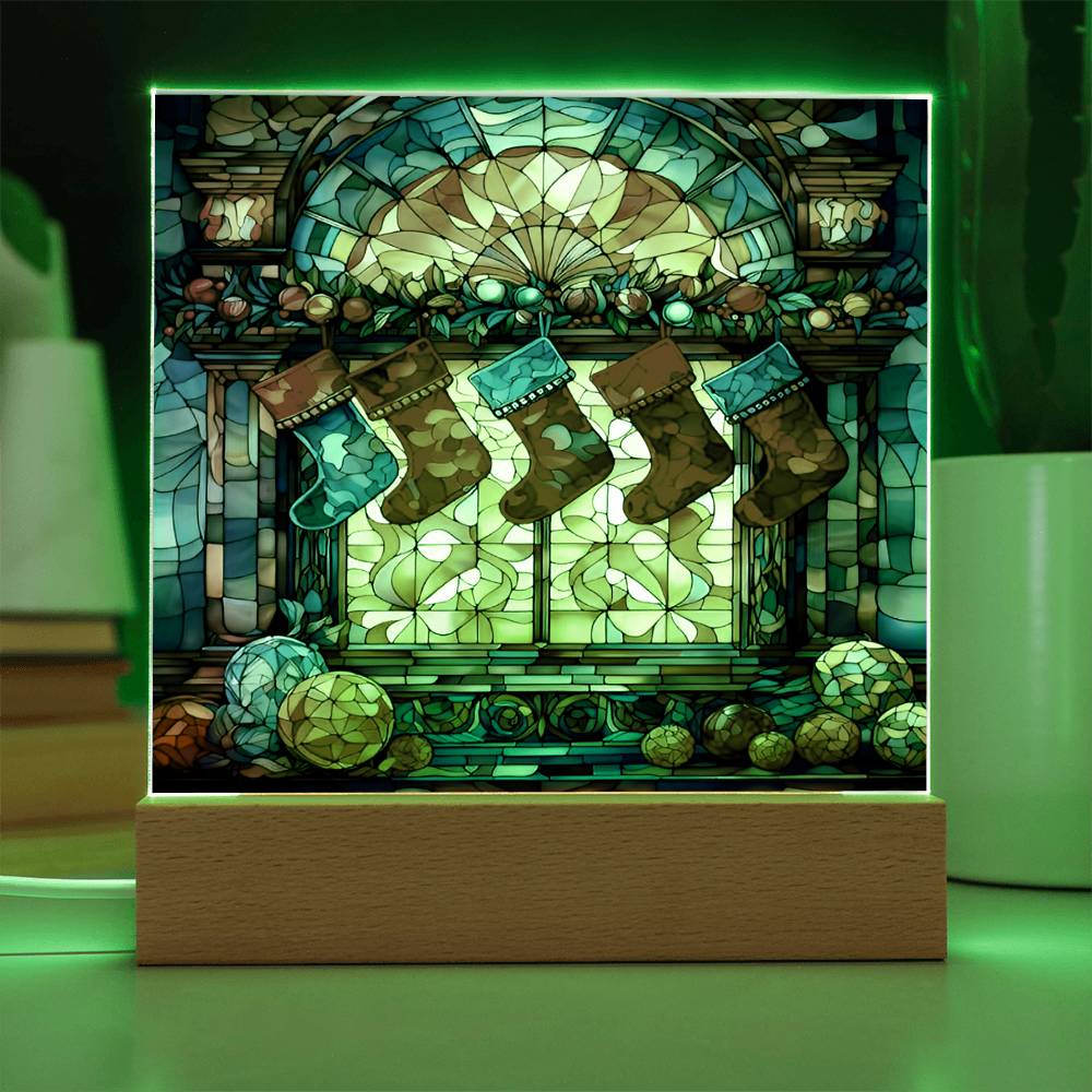 Christmas Gift - Acrylic Square Plaque with Available LED Night Light - Stained Glass 1