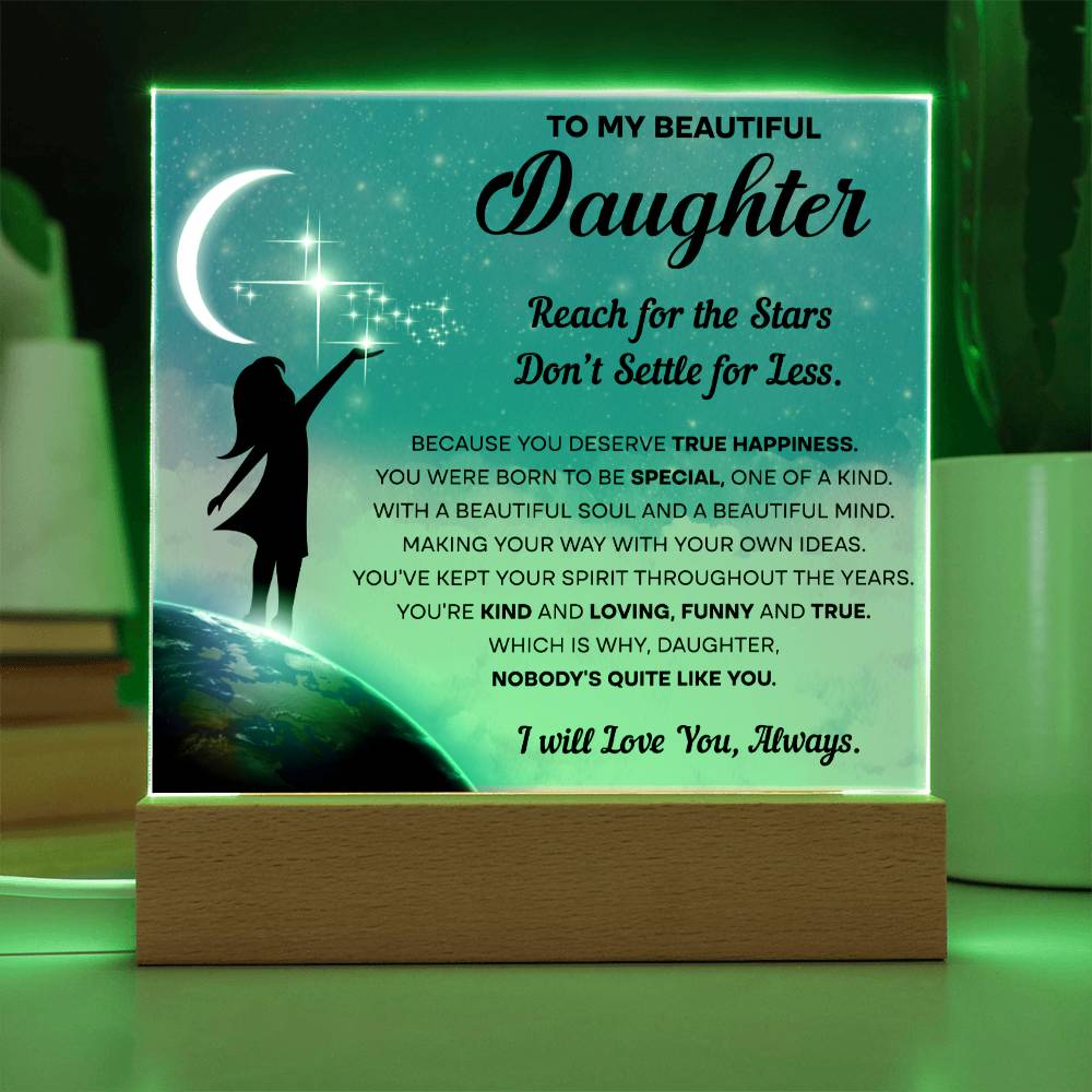 Daughter Gift - Acrylic Square Plaque with Available LED Night Light - Kind and Loving