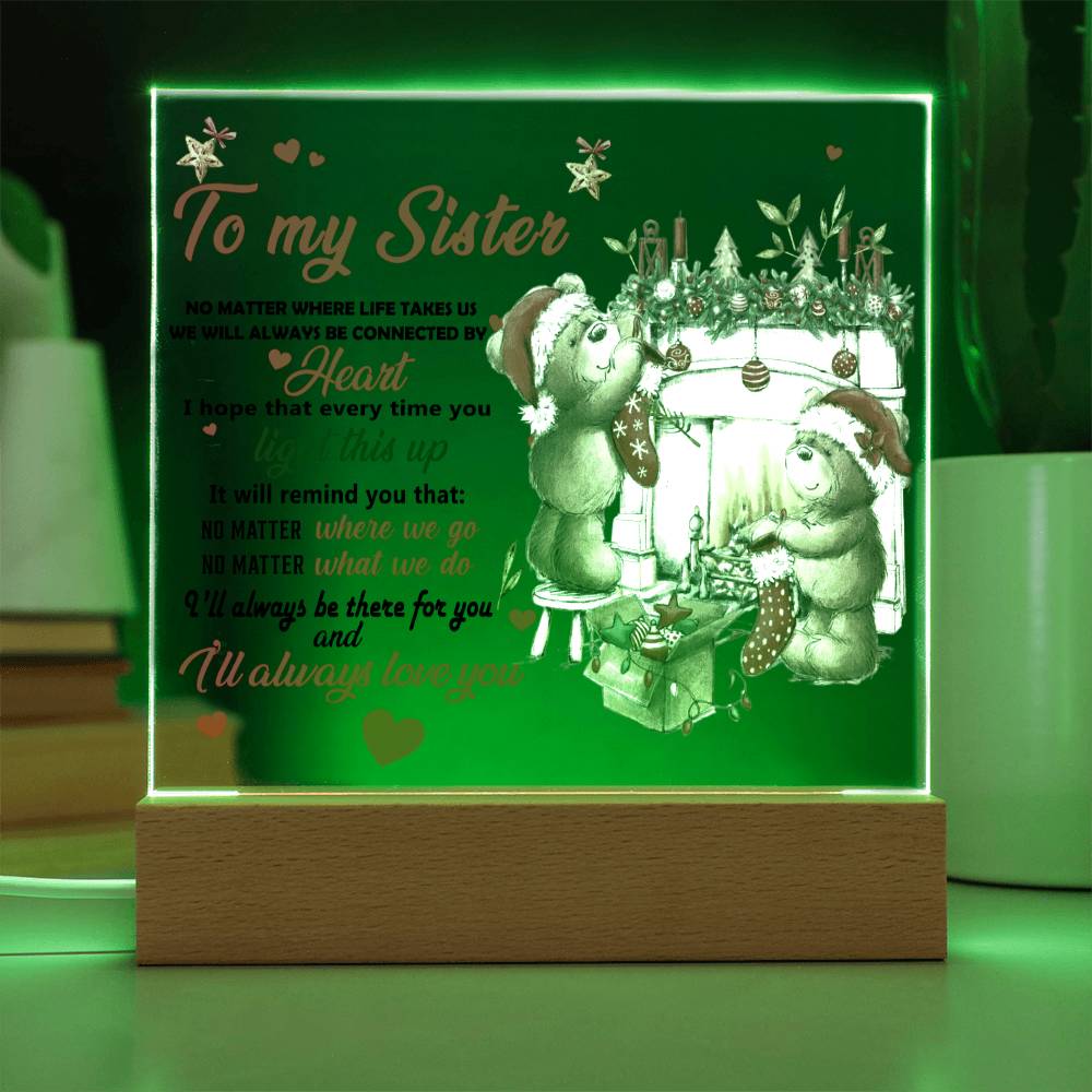 Sister Christmas Gift - Connected By Heart - Square Acrylic Plaque